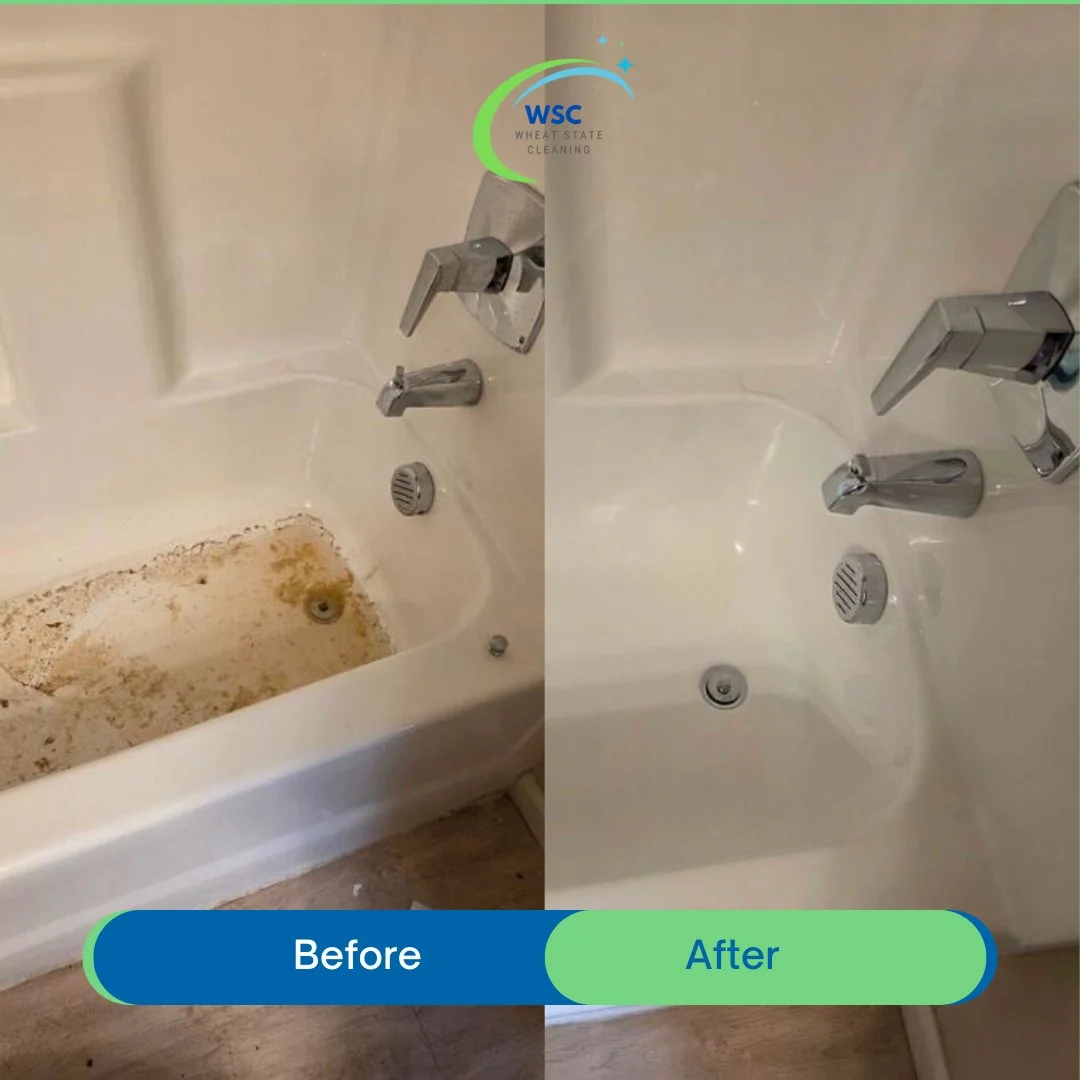 Before and after bathtub deep clean — Bleach Boys Cleaning Seattle WA