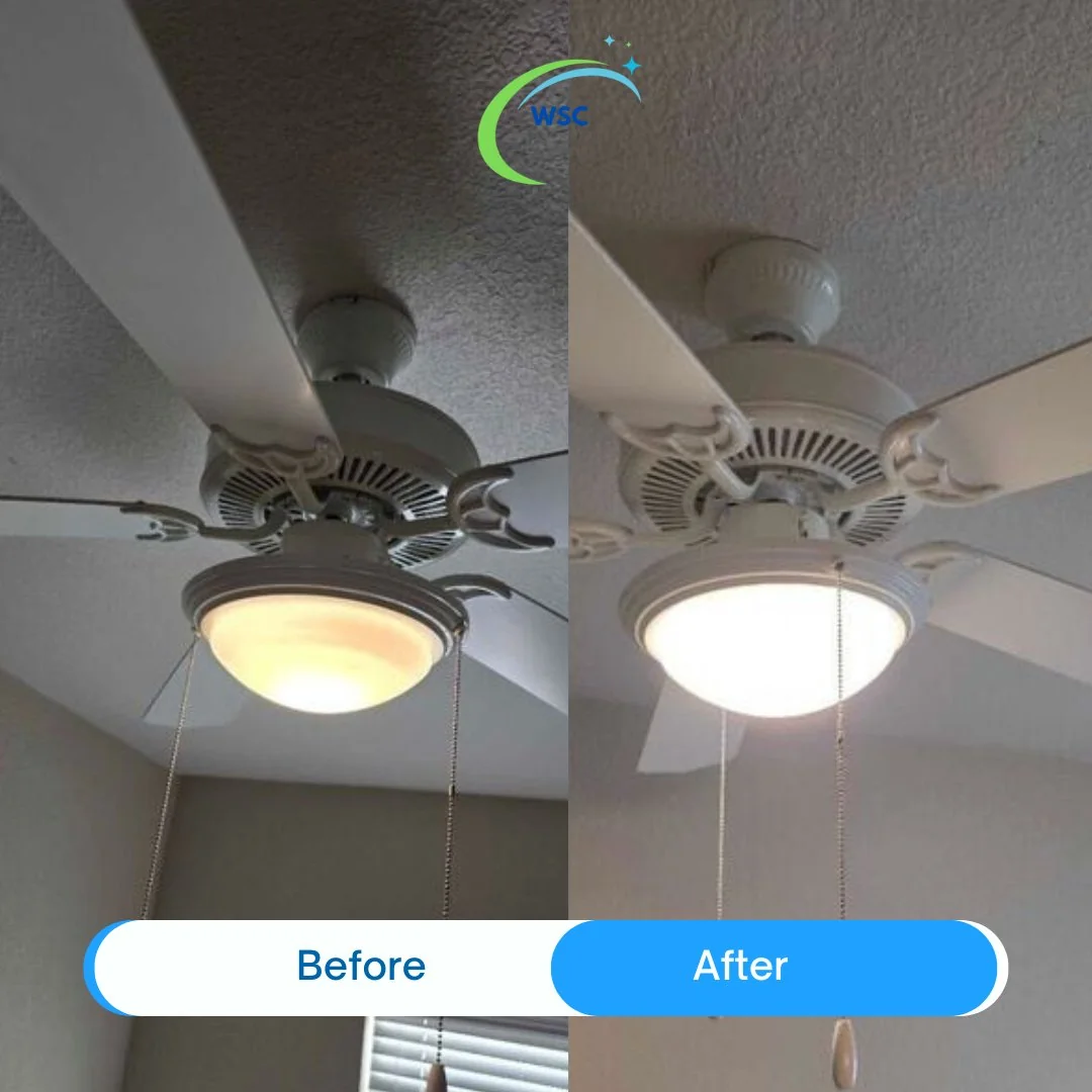 Before and after ceiling fan clean — Bleach Boys Cleaning